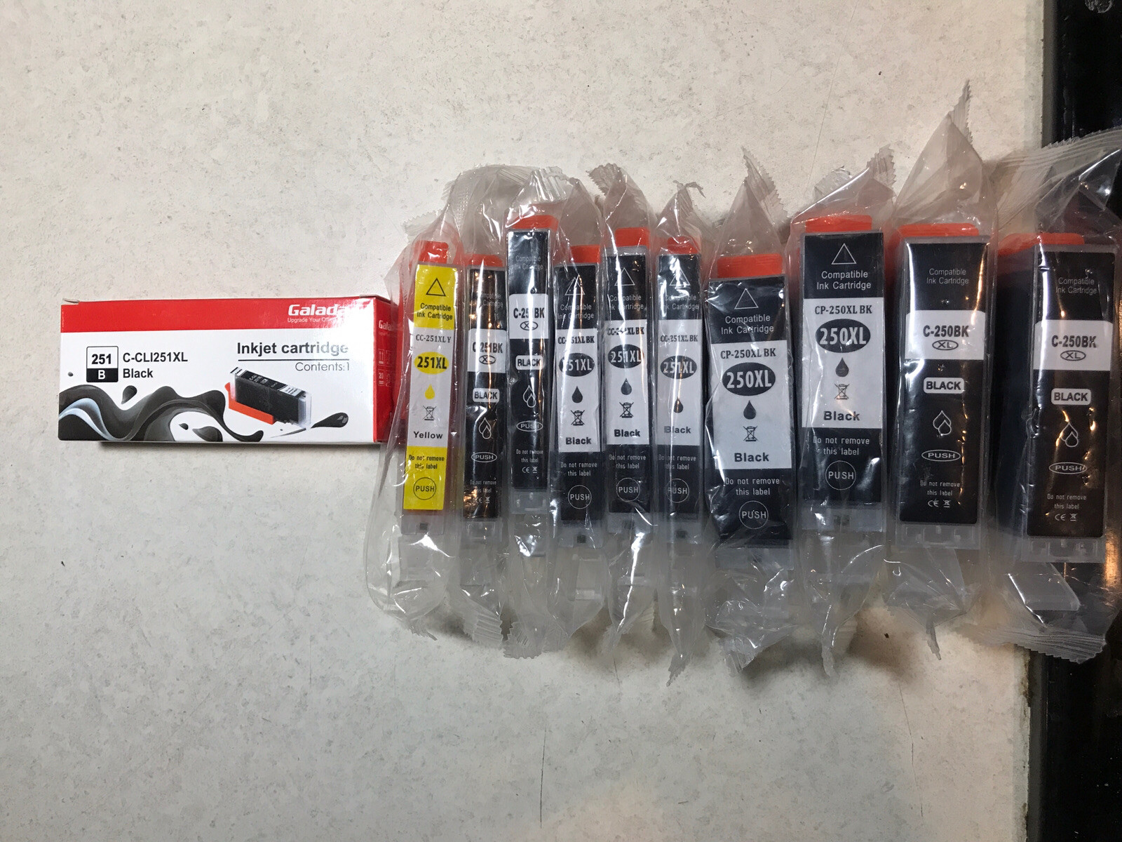 Set of 10 250XL 251XL Black Ink Cartridges + 1 Yellow for Canon Pixma MG5420 etc