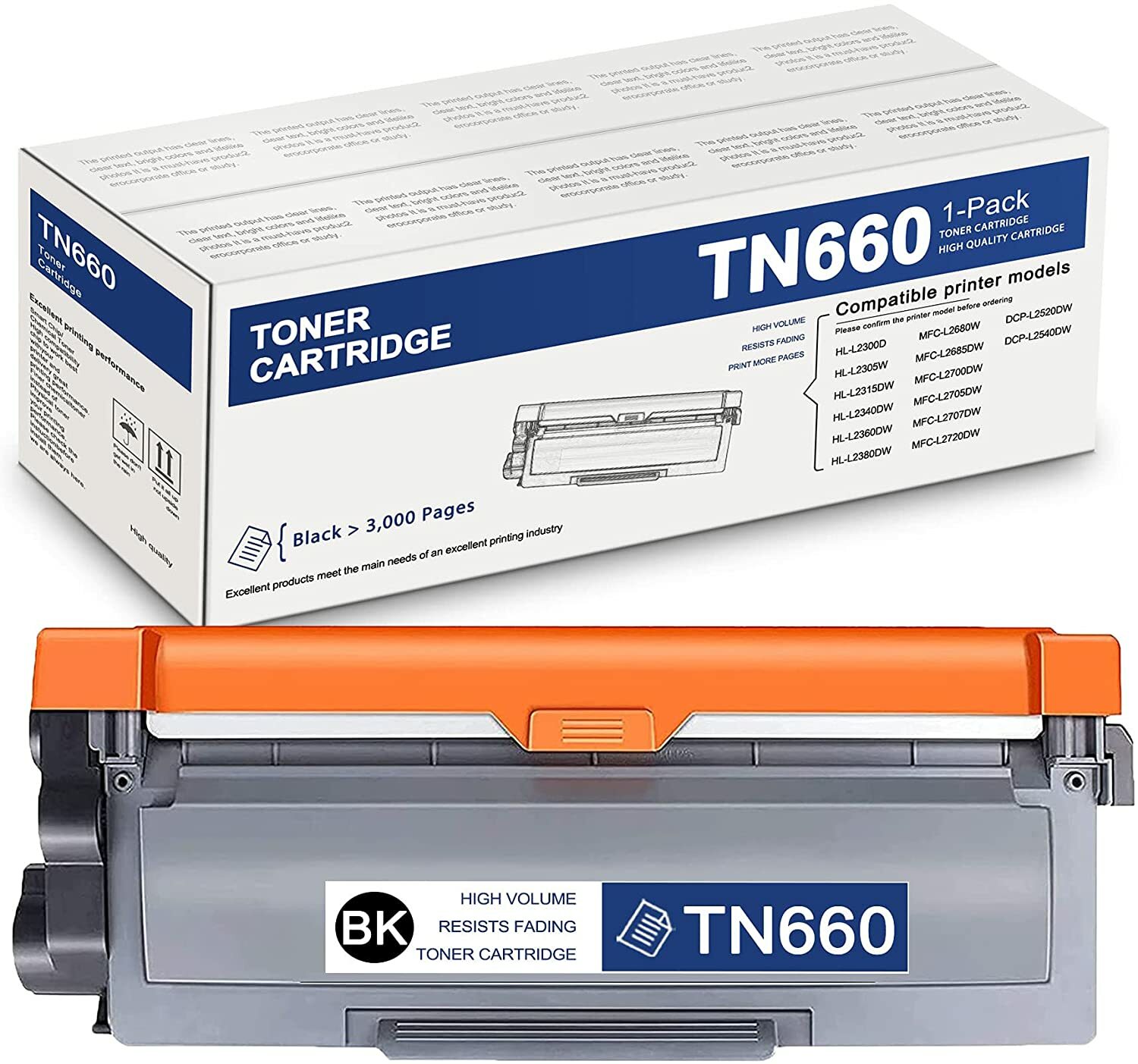 1Pack TN-660 TN630 Toner Cartridge for Brother MFC-L2740DW HL-L2300D L2340DW