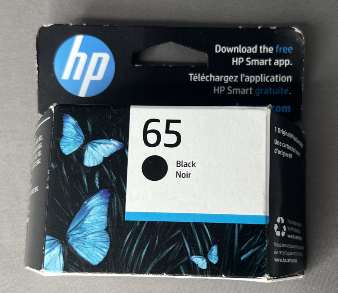 Genuine HP 65 Black Ink Cartridge Exp: May 2027, Box Sealed