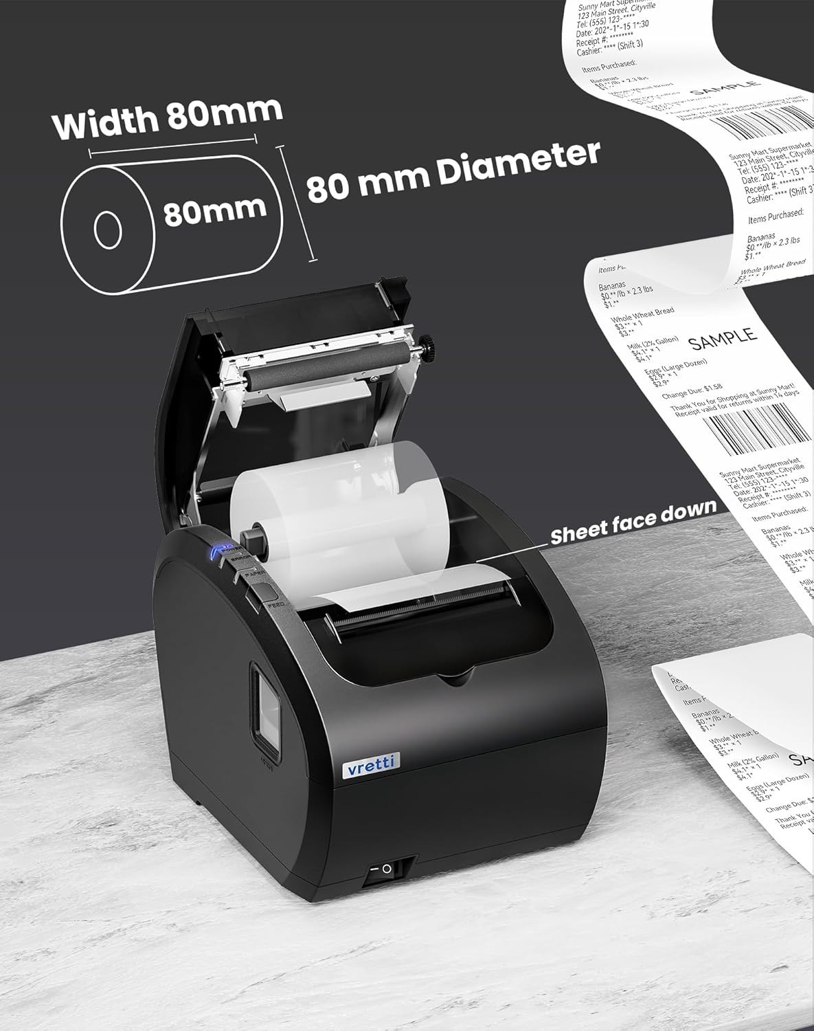 Vretti M817 VRETTI Thermal Receipt Printer, 3’1/8 80mm USB Serial LAN Port BNIB