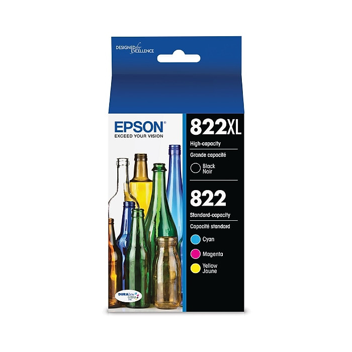 Genuine Epson T822XL/T822 Ink Cartridge 4-Pack Black XL & Color CMY Original OEM