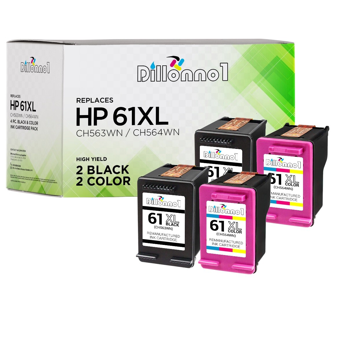 4PK for HP 61XL 2-Black & 2-Color Ink Cartridge 4500 4501 4502 5530