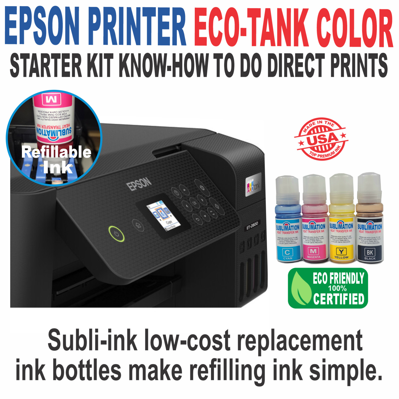 Epson Tank Printer with Sublimation Direct ink Heat Transfer Plus, DTF Start Kit