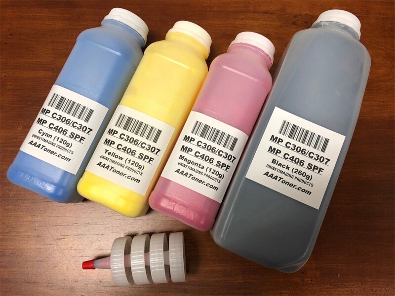 (260g/120g) 4 Toner Refill ONLY for Ricoh MP C306, C307, C406 (MP C406, MP C407)