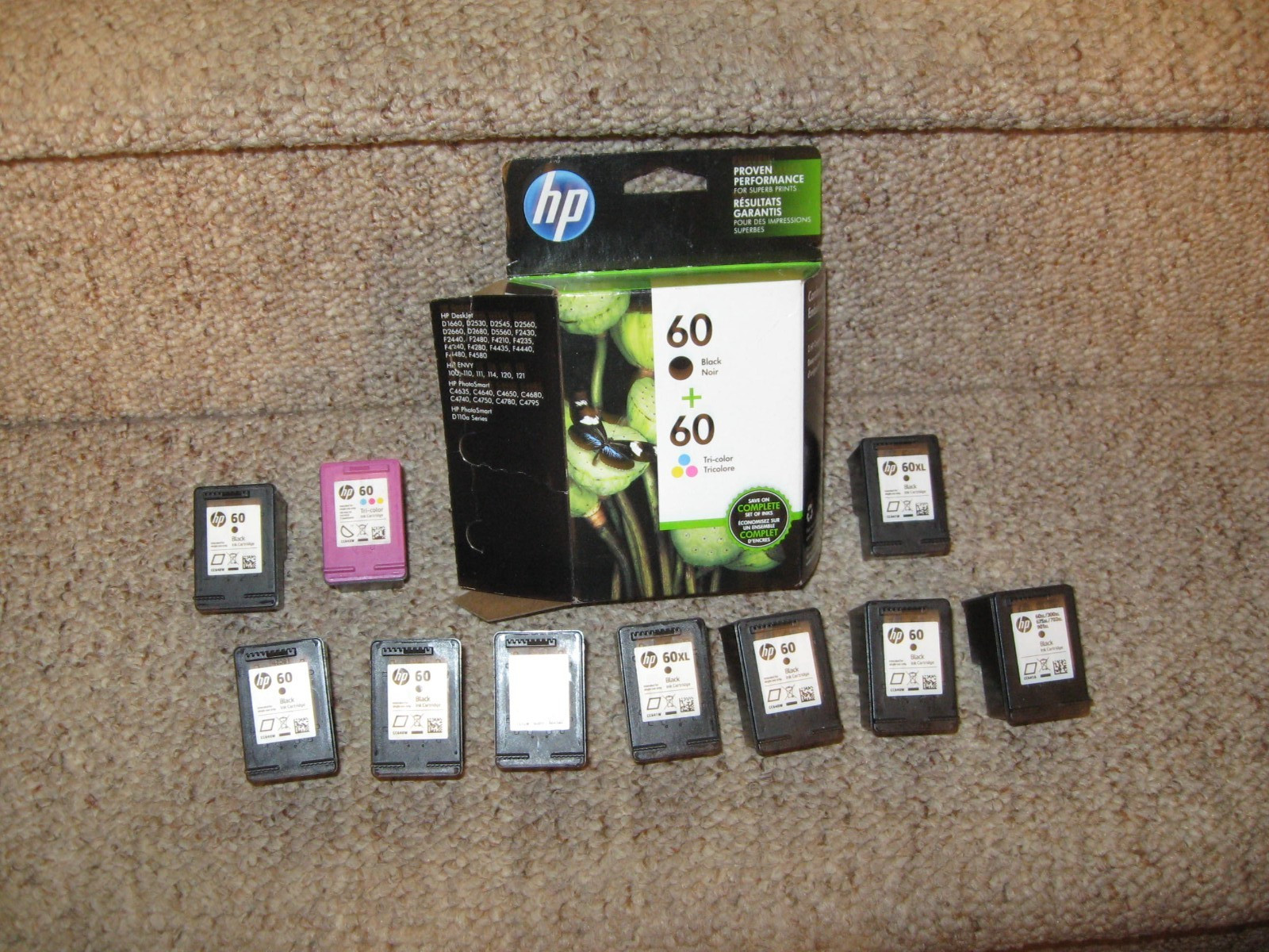 10 Empty Hewlett Packard HP 60 ink cartridges for refill NEVER REFILLED VIRGIN