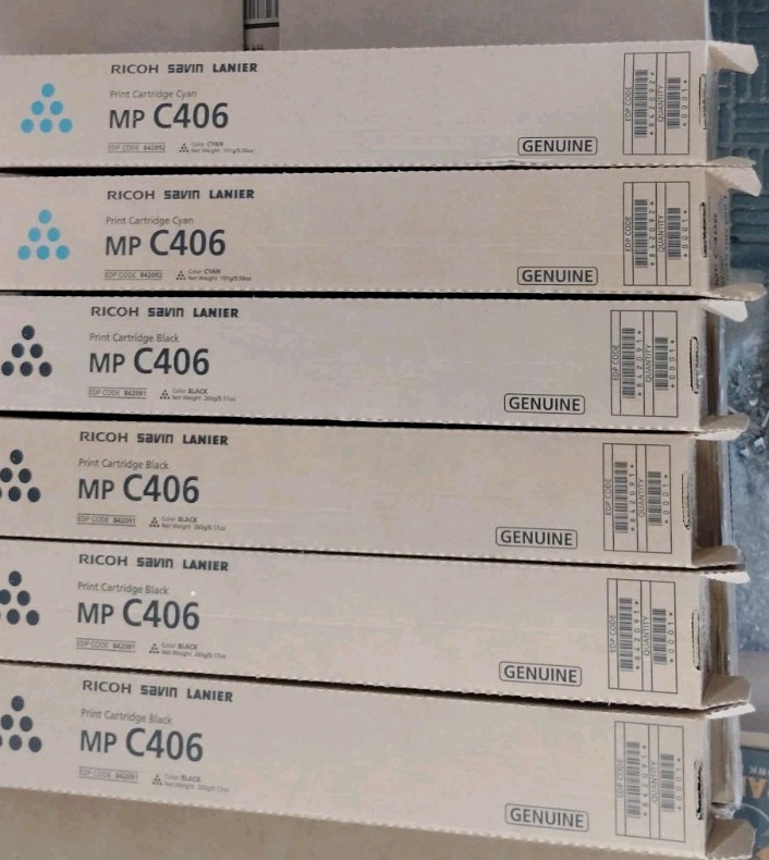 LOT of 6 Genuine Ricoh Savin Lanier MP C406 Toner Cartridges Black Cyan NEW