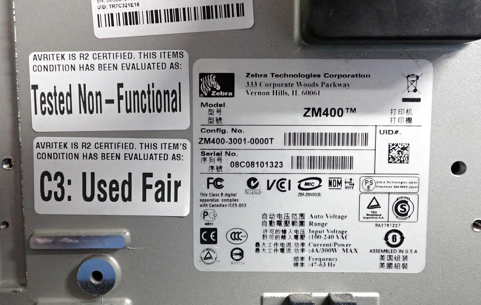 ZEBRA ZM400 Thermal Label Printer | 361,080″ Total Use | ZM400-3001-0000T