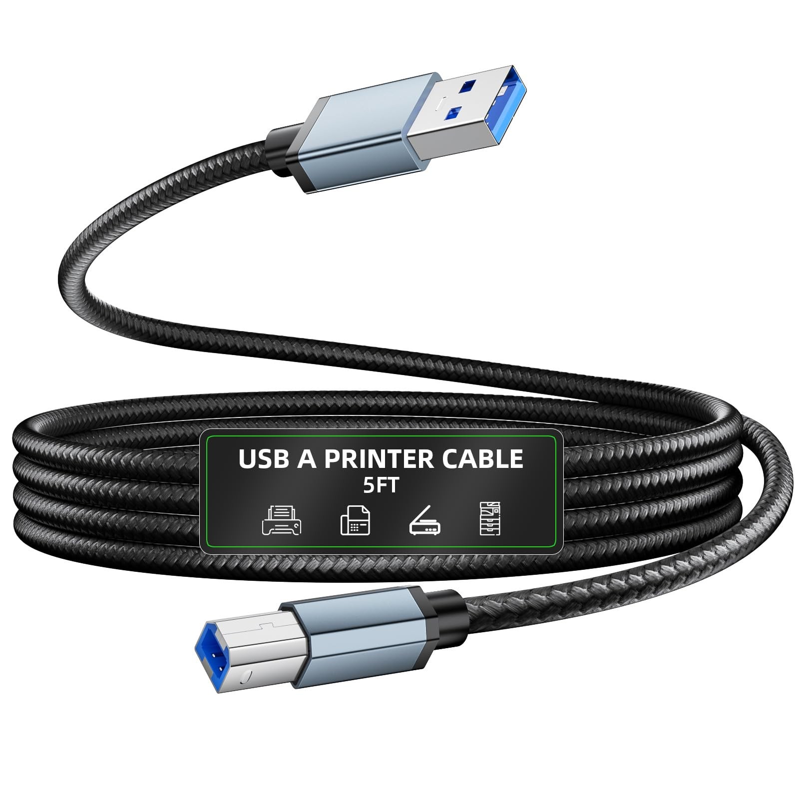 iMangoo Printer Cable 5FT USB Cord 2.0 Type A 1.5M/ 4.92 FT, Black