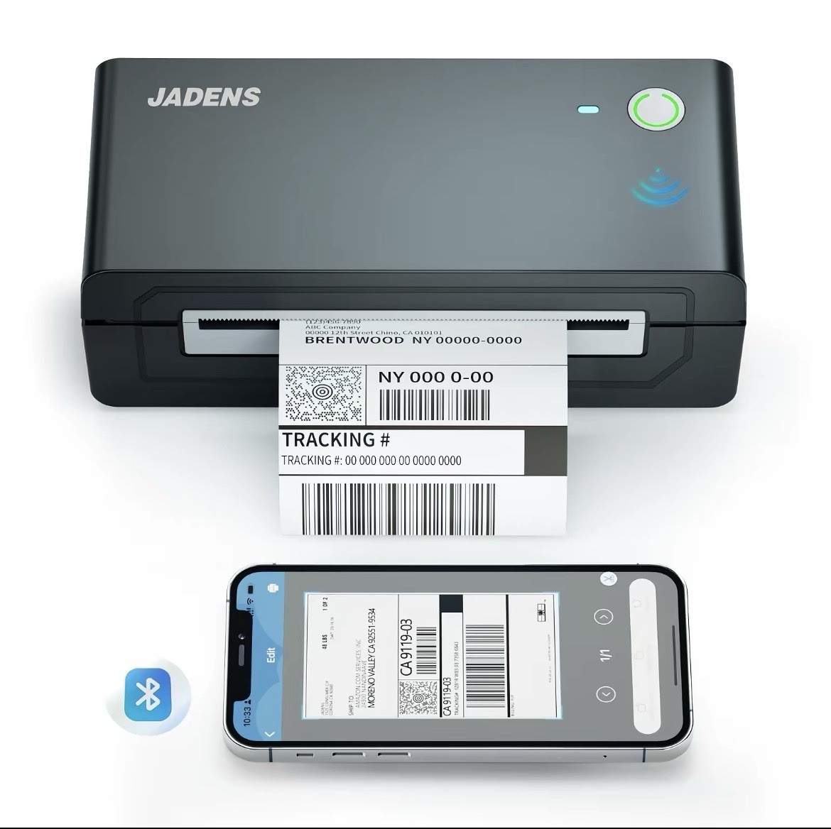 JADENS Bluetooth Thermal Label Printer Wireless Shipping Label Printer 4×6 USB