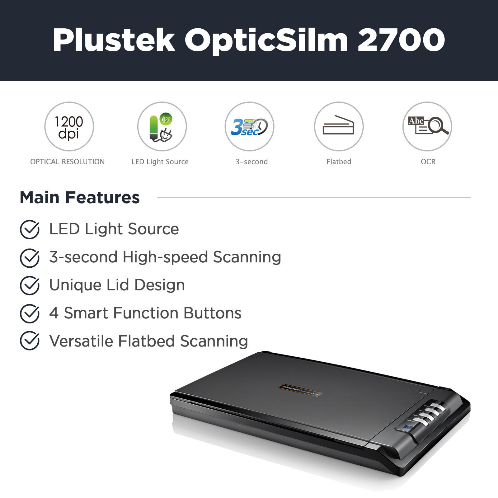Plustek High Speed A4 & Letter size Flatbed Scanner OS2700 – 3 seconds per page