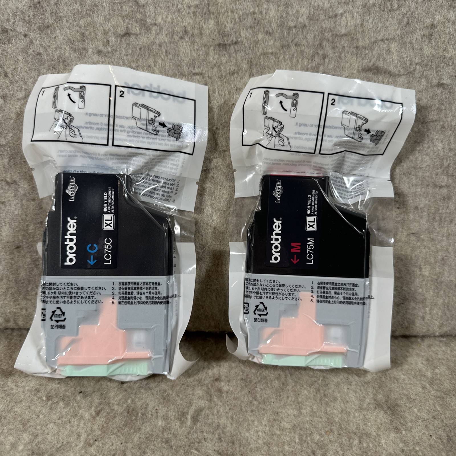 Innobella Brother LC75C XL High-Yield & LC75M Ink Cartridge Magenta Cyan