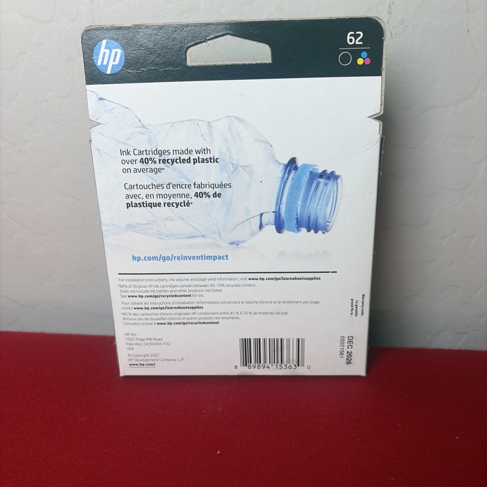 HP N9H64FN Black & Tri Color Ink Cartridge Genuine OEM NEW # 62 DEC/2026