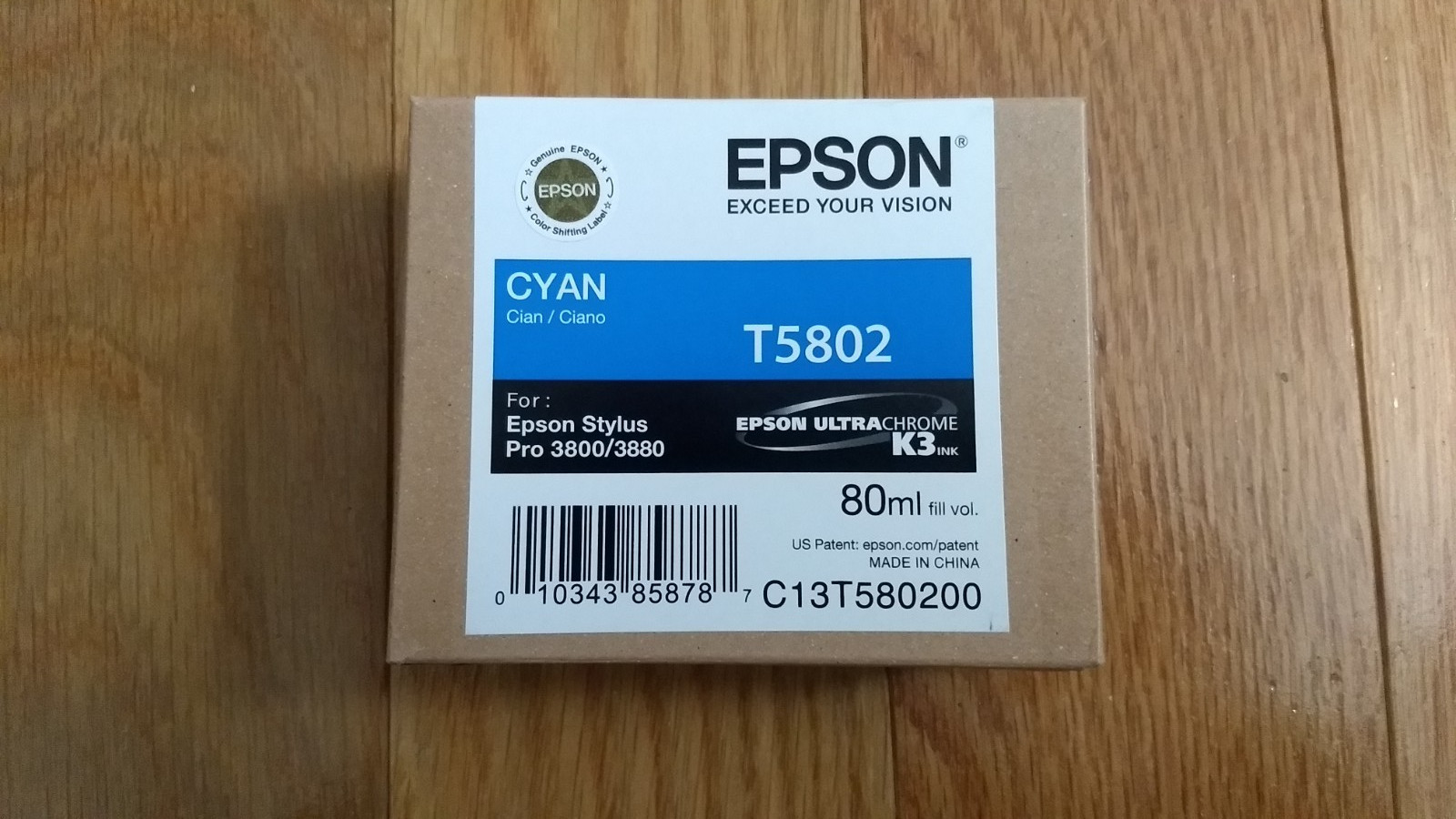 2019 GENUINE EPSON T5802 CYAN INK STYLUS PRO 3800 3880 80ml FACTORY SEALED