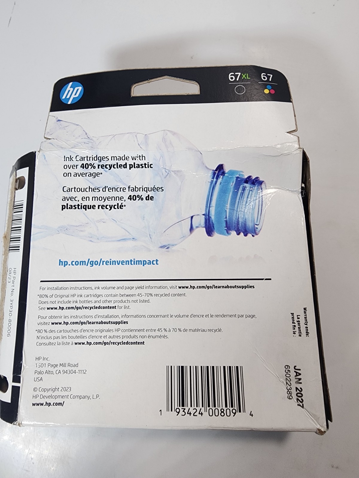 HP 67XL/67 2-Pack Ink Cartridges – Black/Tri-color (3YP30AN)