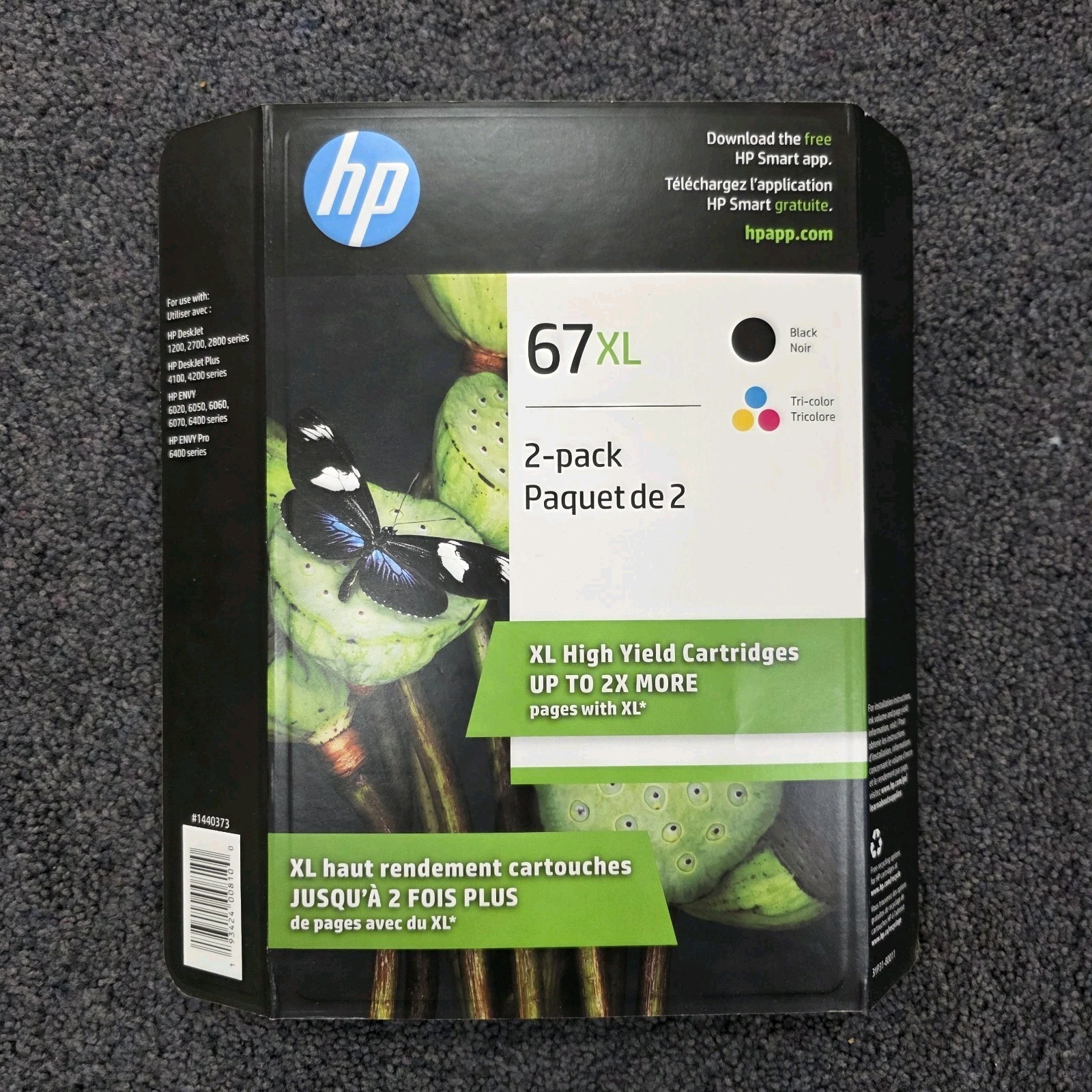 HP 67XL 2-Pack Black & Tri-Color Ink Cartridges 12/2027 (3YP31BN) NEW