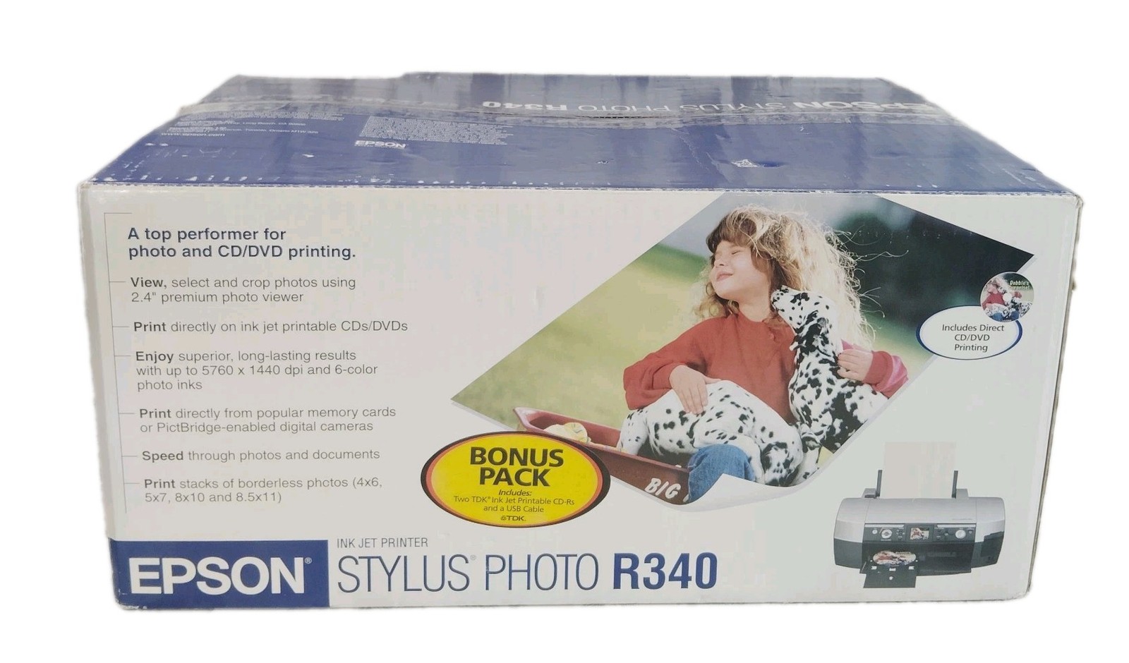 Epson Stylus Photo R340 Ink Jet Printer W/ Direct Cd/ Dvd Printing Bonus Pack