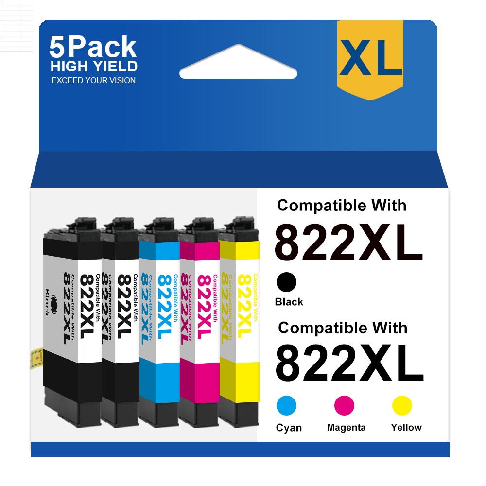 5PK 822 XL 822XL Ink Cartridges For Epson WF 3820 WF 4833 WF 4820 WF 4834 WF4830