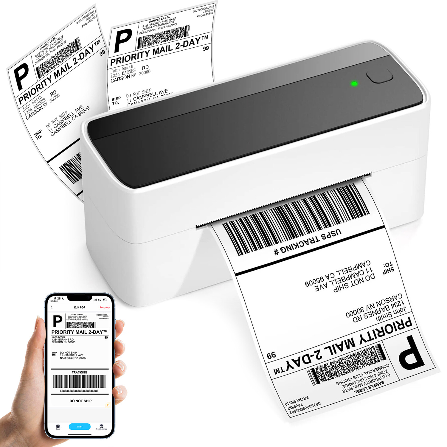 Bluetooth Shipping Label Printer or 4×6 Thermal Paper with 10pcs thermal paper