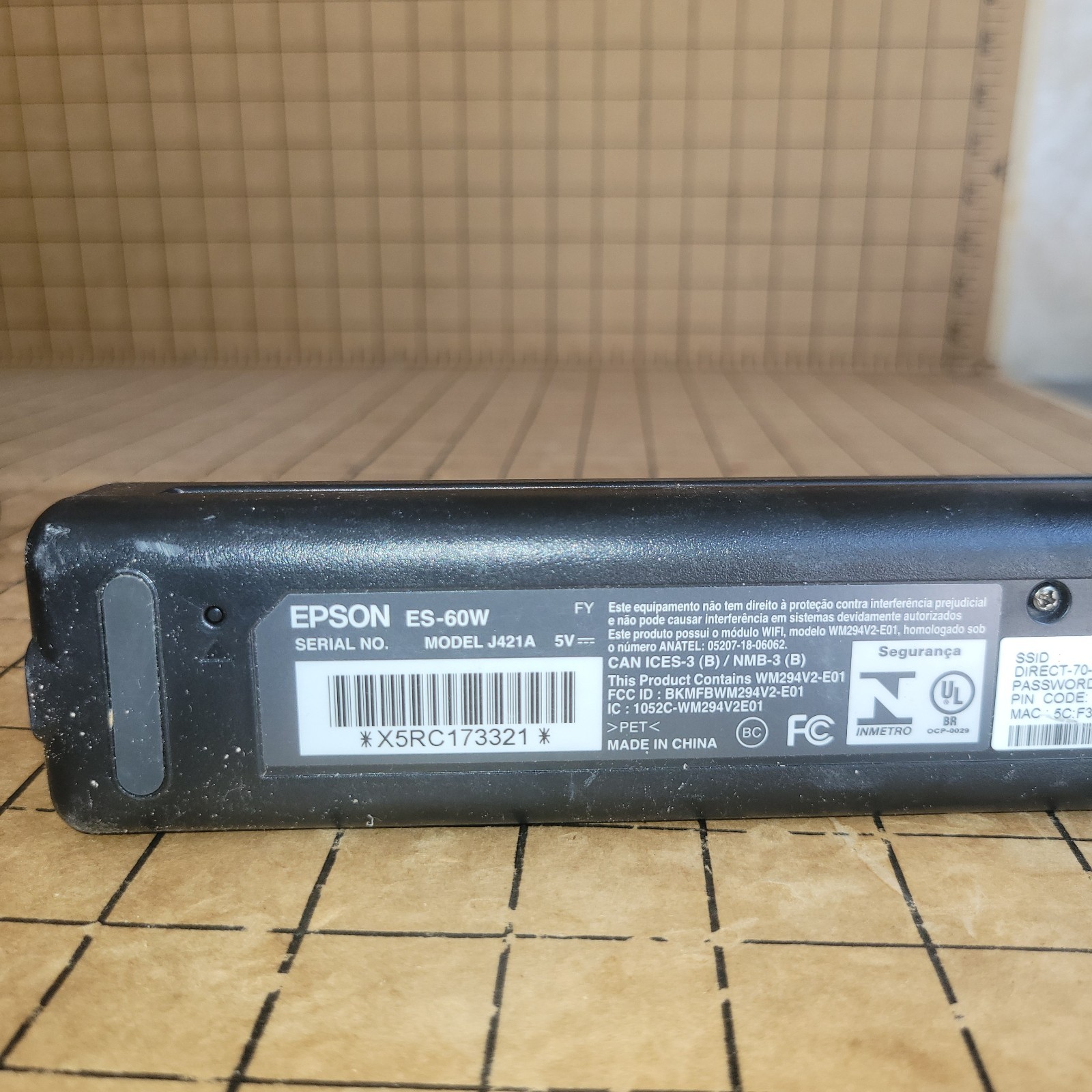 Epson WorkForce ES-60W Wireless Portable Color Document Scanner – Black B7 READ!