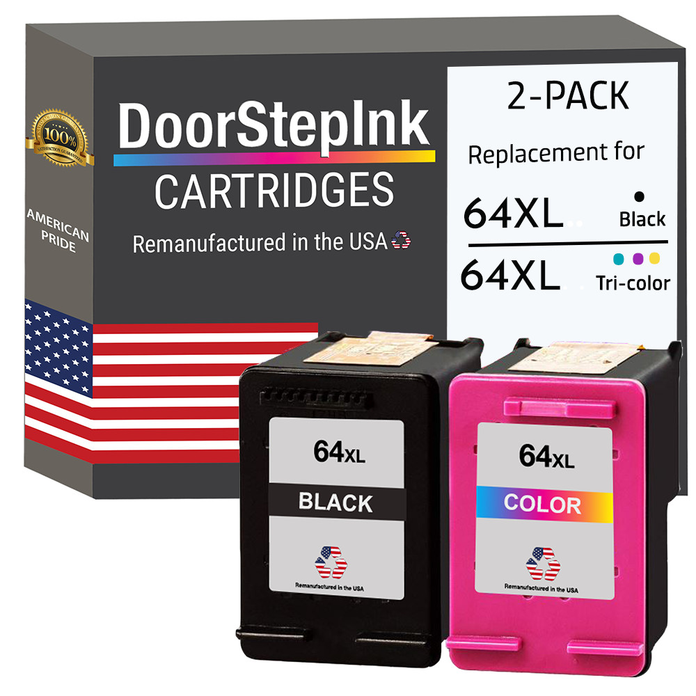 DoorStepInk Remanufactured in the USA Ink Cartridge for HP 64XL Black Color 2 PK
