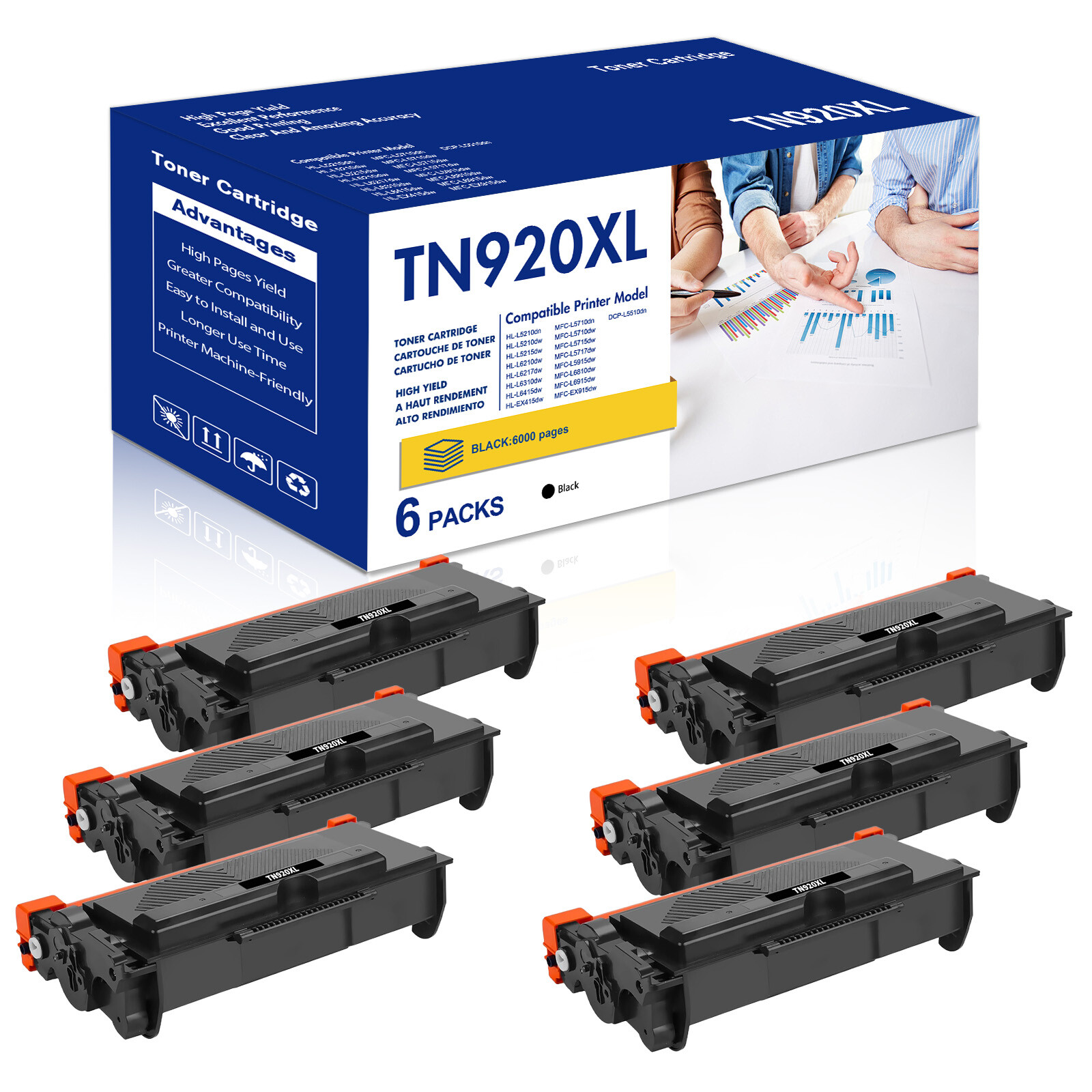 6PK TN-920XL TN920 Toner Compatible With Brother HL-L5210DN MFC-L5715DW