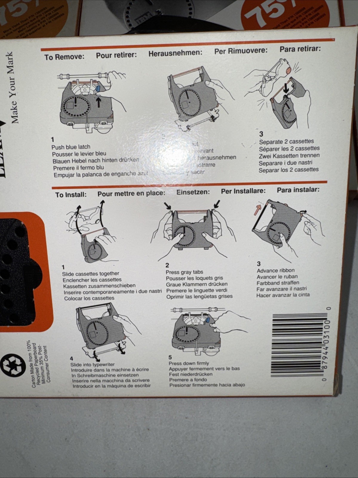 IBM Lexmark Easystrike High Yield Correctable Ribbon Cassette 1299845 Black 7 Pc