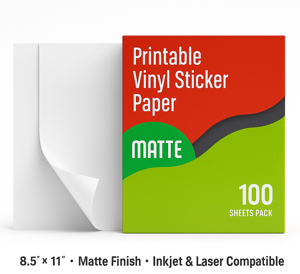 100 Matte 8.5″x11″ Printable Vinyl Sticker Paper for Inkjet Laser Waterproof