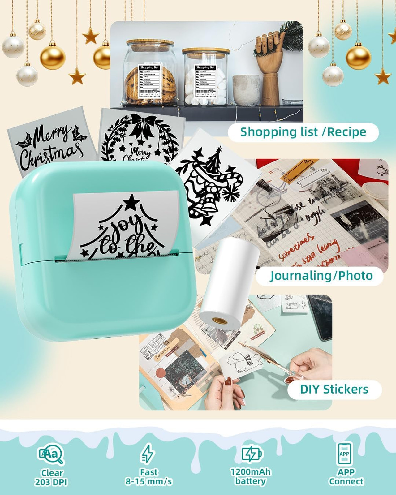 Mini Thermal Sticker Printer AI App Portable Label Maker for Students DIY