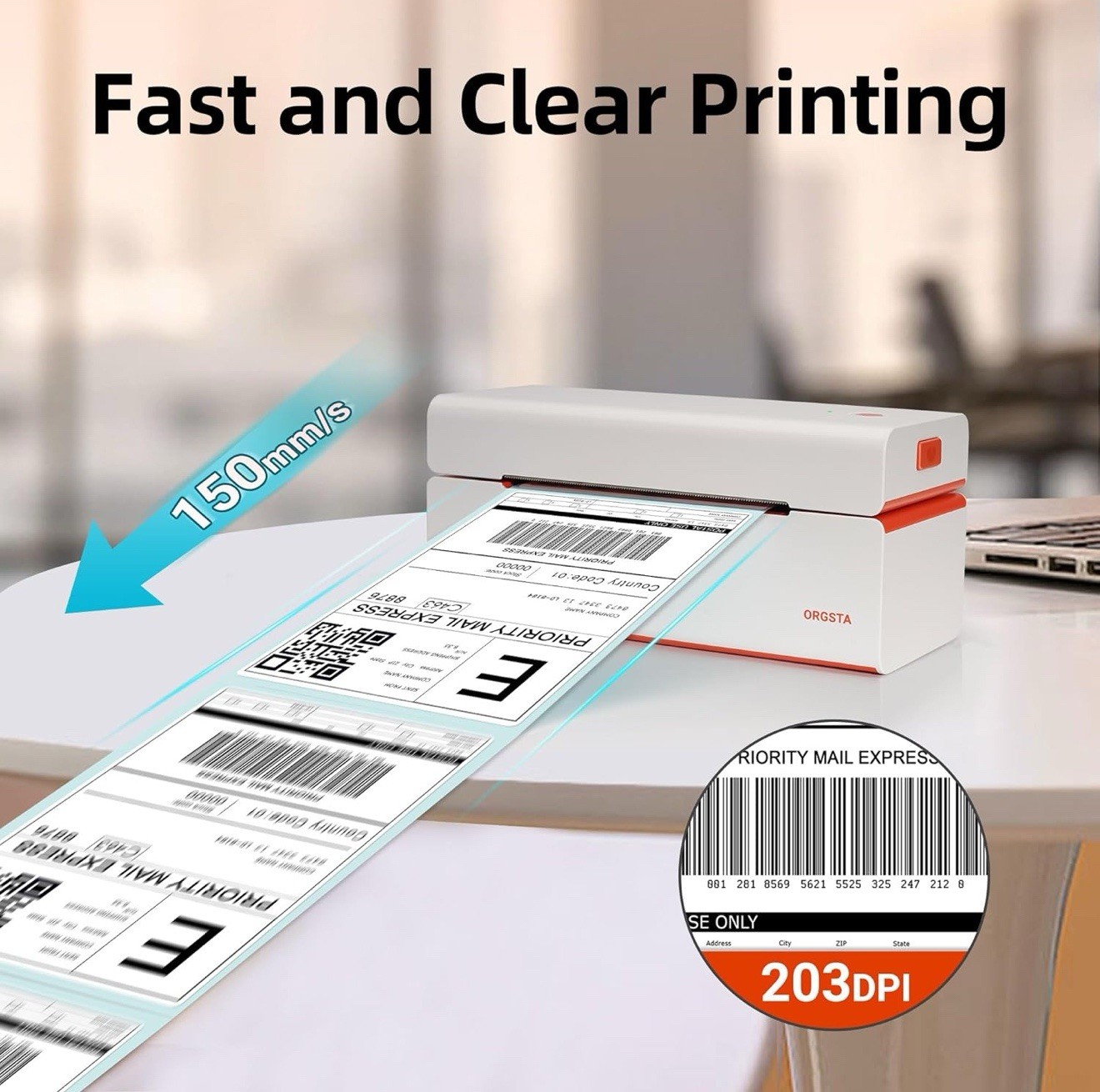 ORGSTA Thermal Shipping Label Printer USB 4×6 Barcode Labels for USPS UPS FedEx