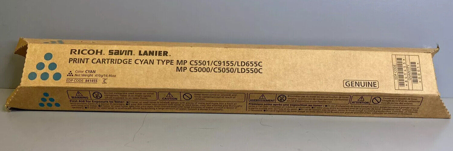 Ricoh Savin Lanier Print Cartridge CYAN Type MP C5501 C9155 LD655C BRAND NEW