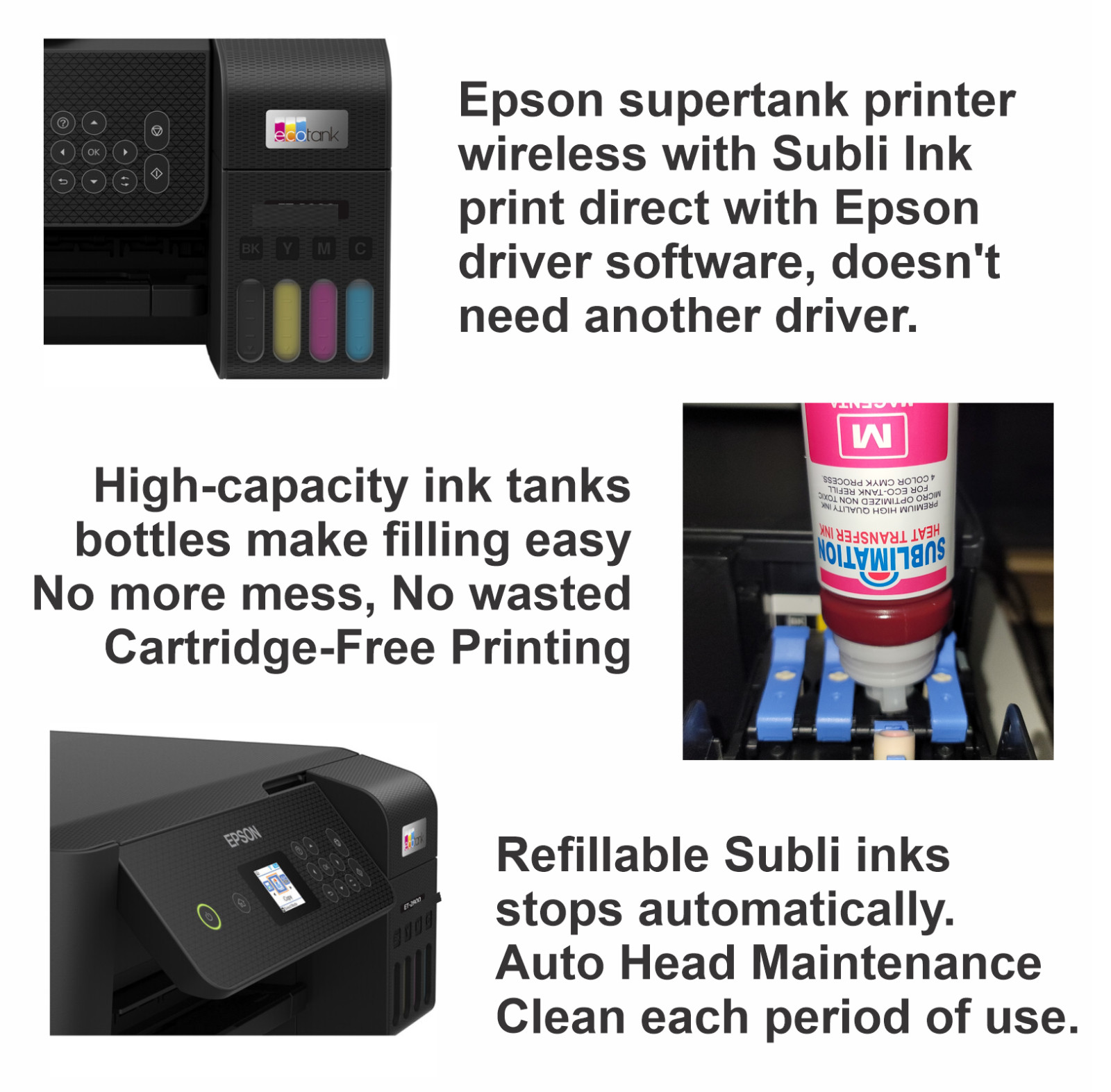 Epson Tank Printer with Sublimation Direct ink Heat Transfer Plus, DTF Start Kit