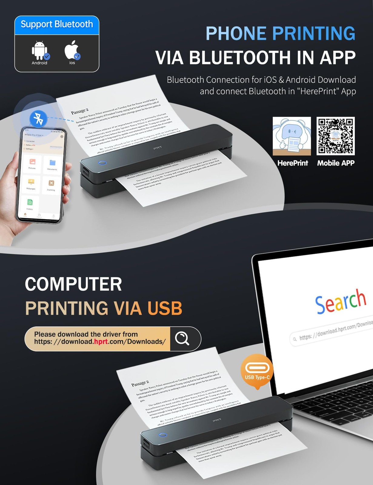 Portable Printer Wireless for Travel, Thermal Inkless Small Bluetooth Mobile …