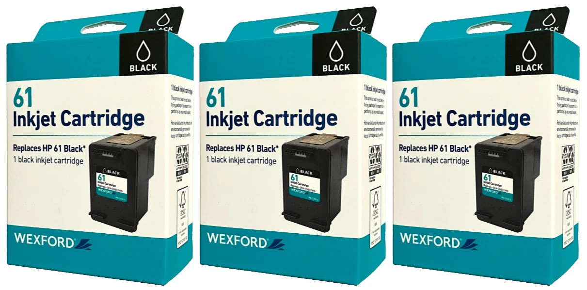 Wexford 61 Black Ink Cartridge OEM CH561WN – Replaces HP 61 – 3 pack New/Sealed
