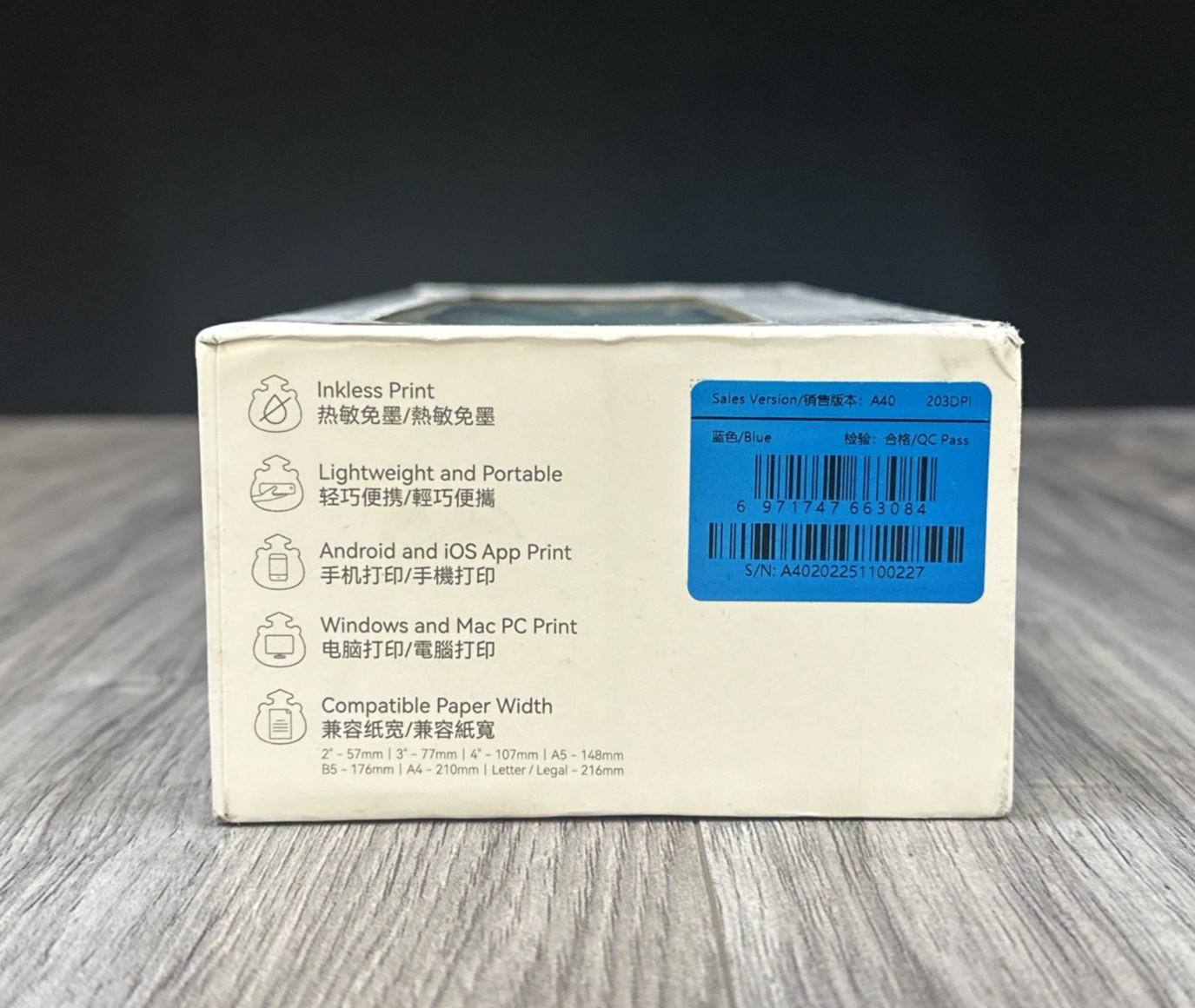 PeriPage A40 Mini Portable Thermal Printer Blue White 203DPI Wireless NEW