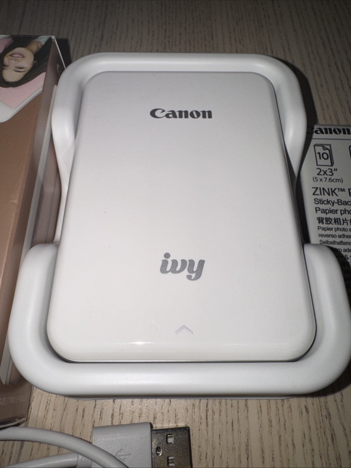 Canon IVY Mini Photo Printer – White / Rose Gold + 10 Pack ZINK Paper