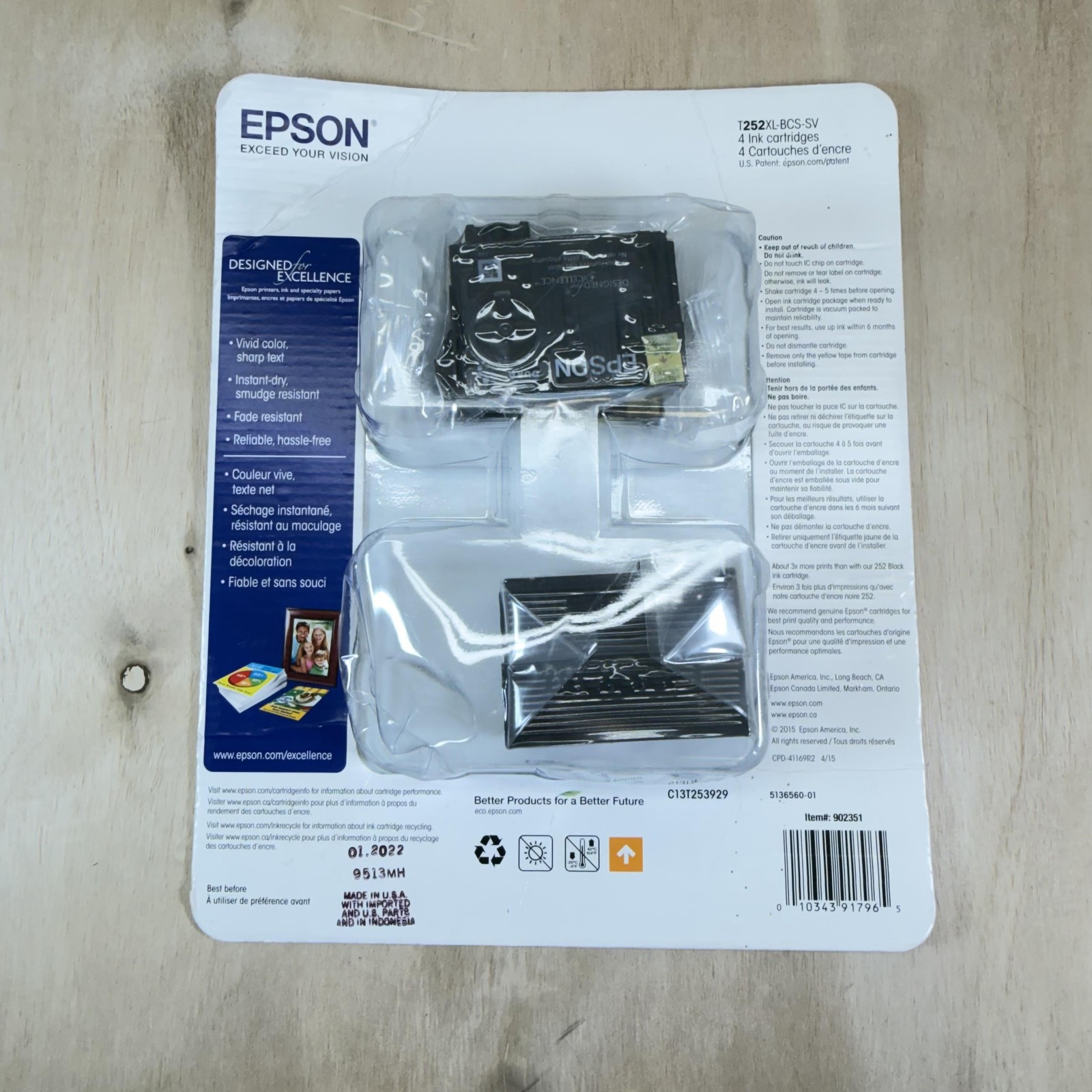 Epson Genuine 252XL 252 Ink Cartridges T252XL-BCS-SV 4-Pack DuraBrite Combo