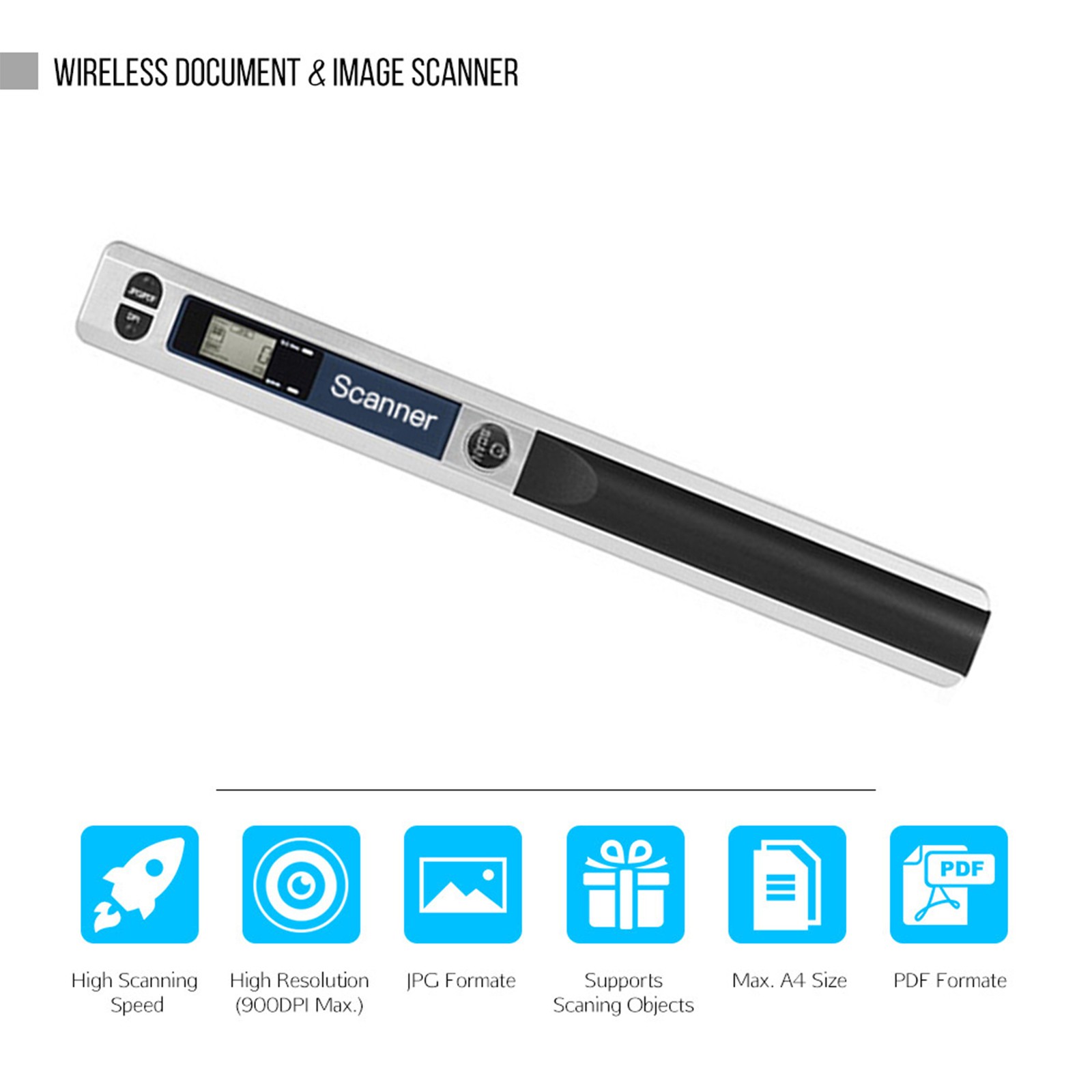 Portable Handheld Wand Wireless Scanner A4 Size 900DPI JPG/PDF Formate LCD ZMYS