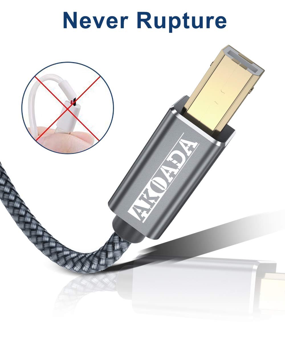 AkoaDa Printer Cable,USB A to B Cable 10ft USB 2.0 Cord 10 feet, Grey