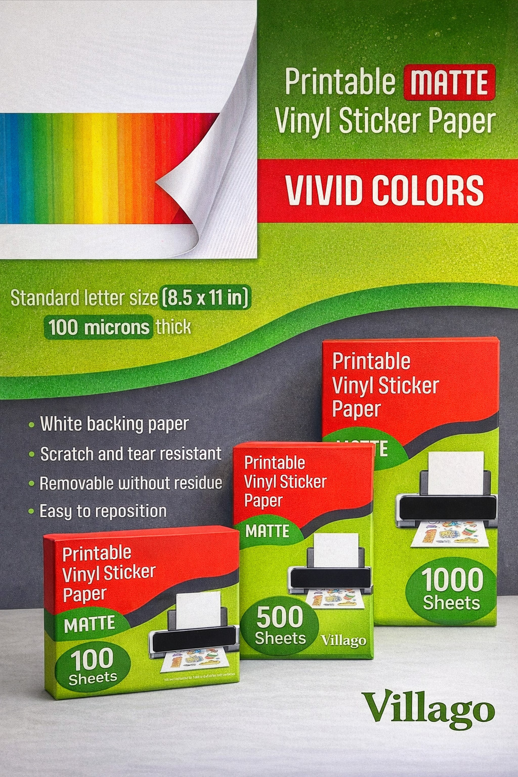 500 Sheets Matte Printable Vinyl Sticker Paper 8.5×11 Inkjet Laser Bulk Pack