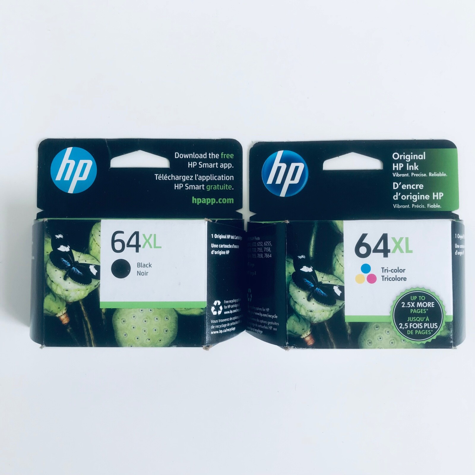 No Box Genuine HP 64XL Black + Tri-Color Ink Cartridge Set High Yield 2 Pack