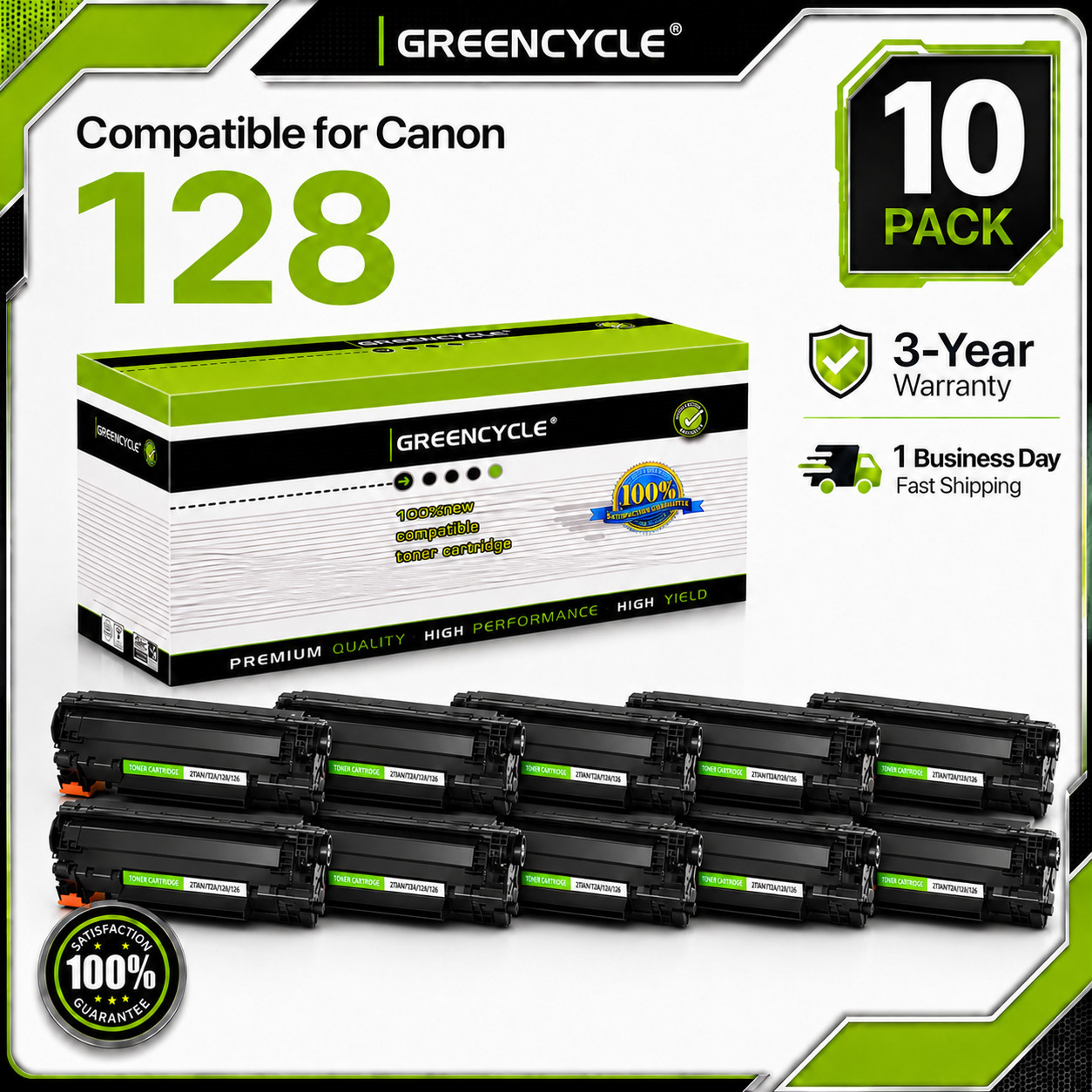 10 PK 128 CRG128 Toner Cartridge Compatible for Canon FAXPHONE L100 L190 Printer