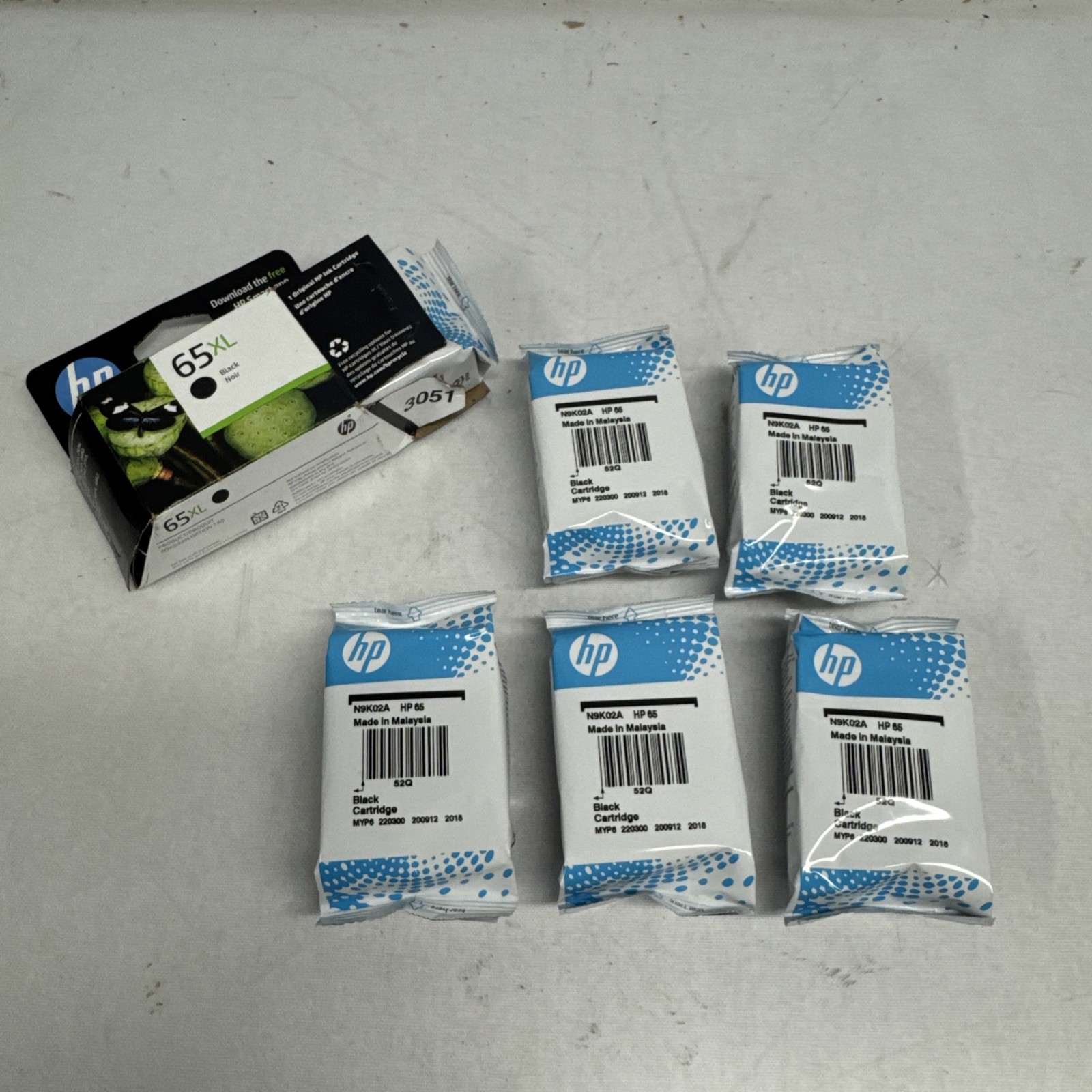HP #65 Black Ink Cartridge 5 STANDARD SIZE Pack And 1 XL NEW GENUINE