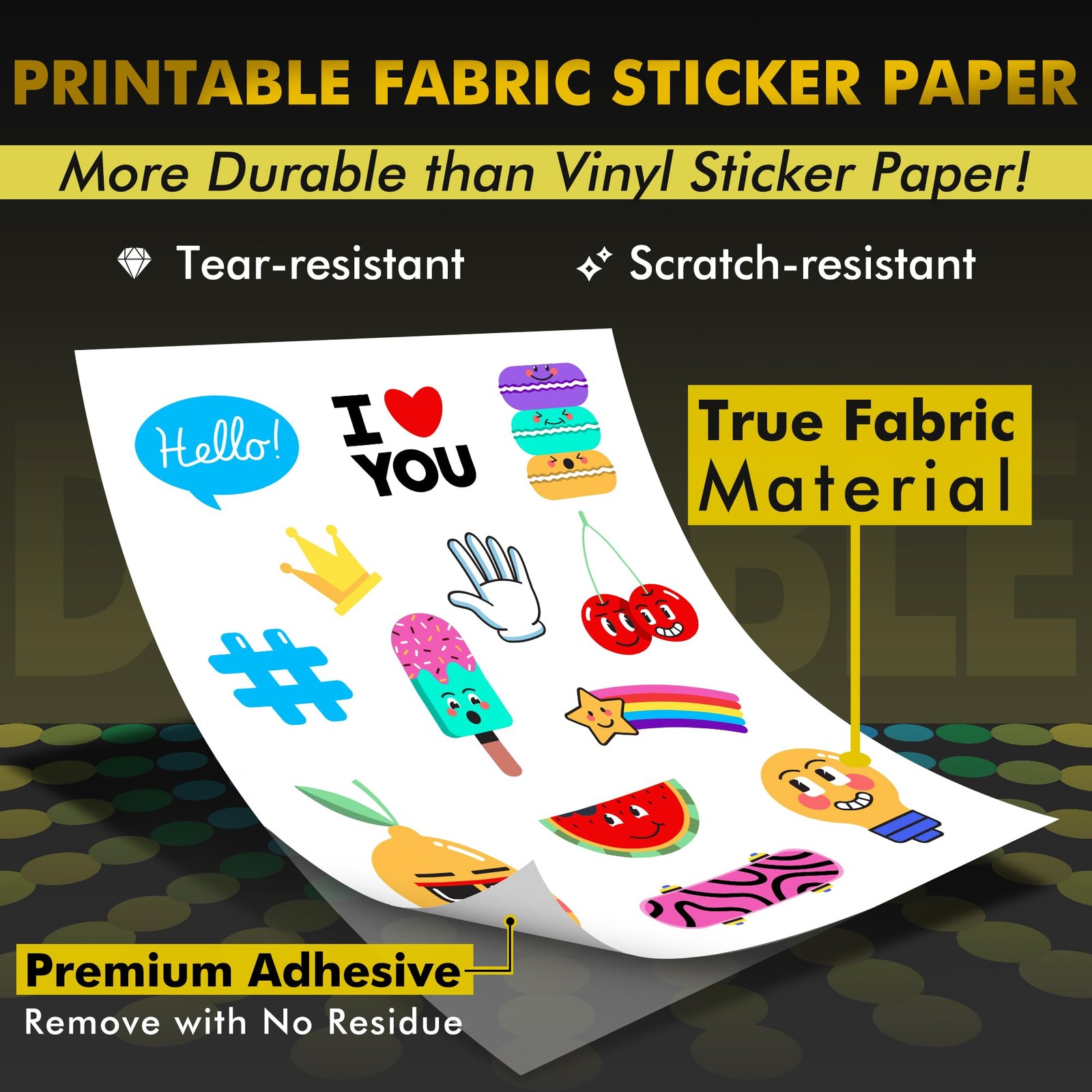Printable Fabric Sticker Paper for Inkjet Printers, 8.5×11 Inches Matte White…