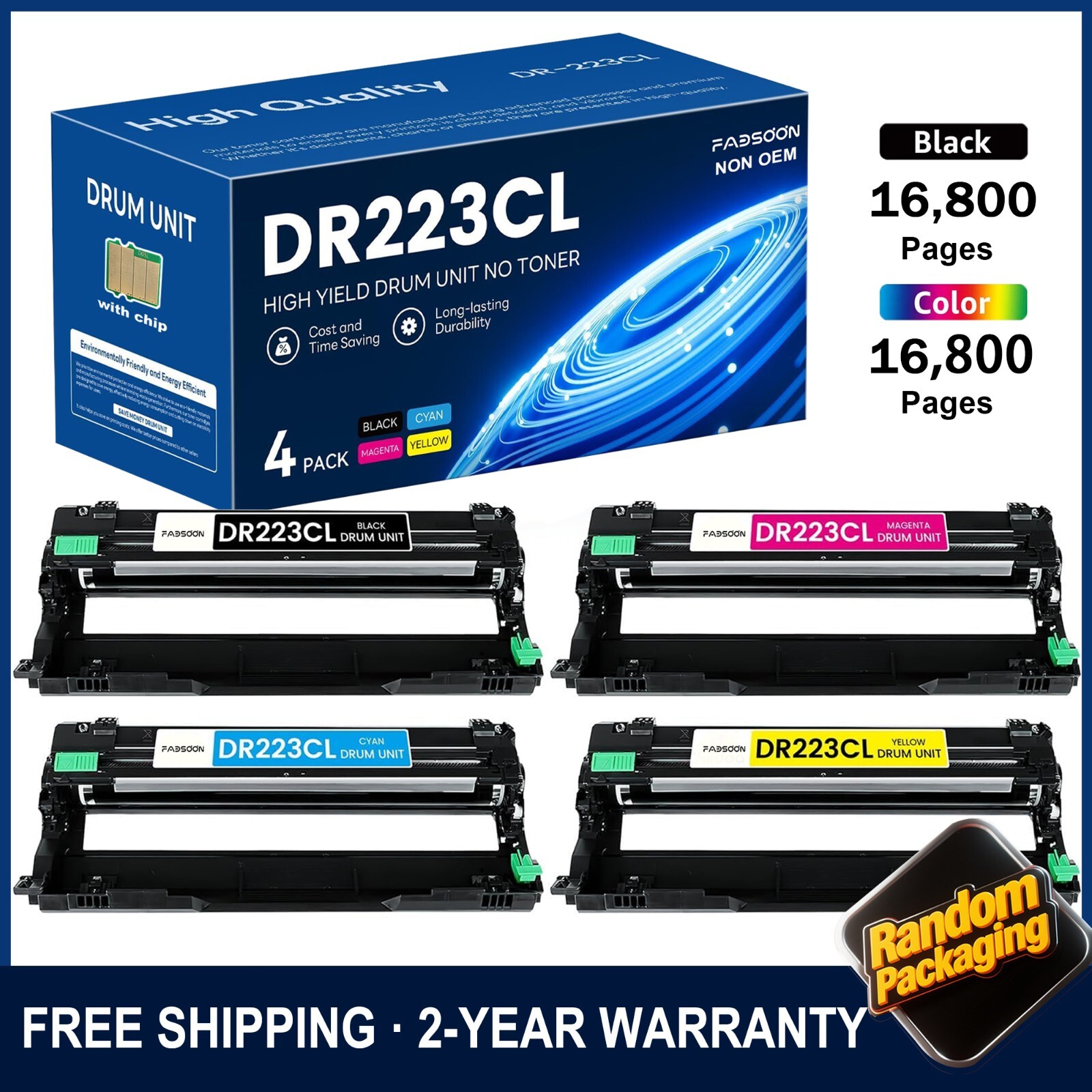 FADSOON® 4PK DR223CL Drum Unit for Brother HL-L3270CDW L3230CDW MFC-L3750CDW