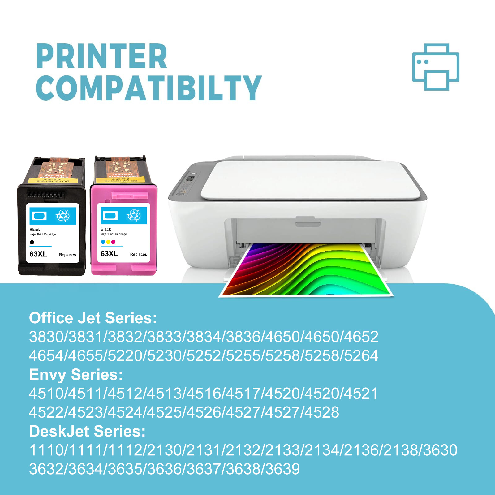 63XL Ink Cartridge Lot for HP 63 XL OfficeJet 3830 4650 4655 ENVY 4512 4516 4520