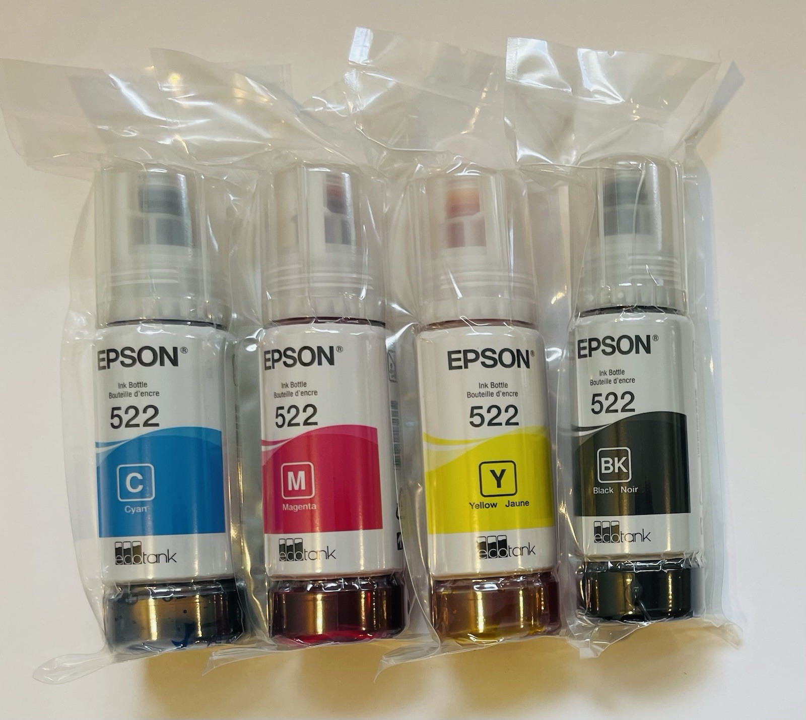 Genuine 4-Pack Epson 522 CMYK Ink Bottles for ET-2400 ET-2800 ET-2803, Exp. 2027