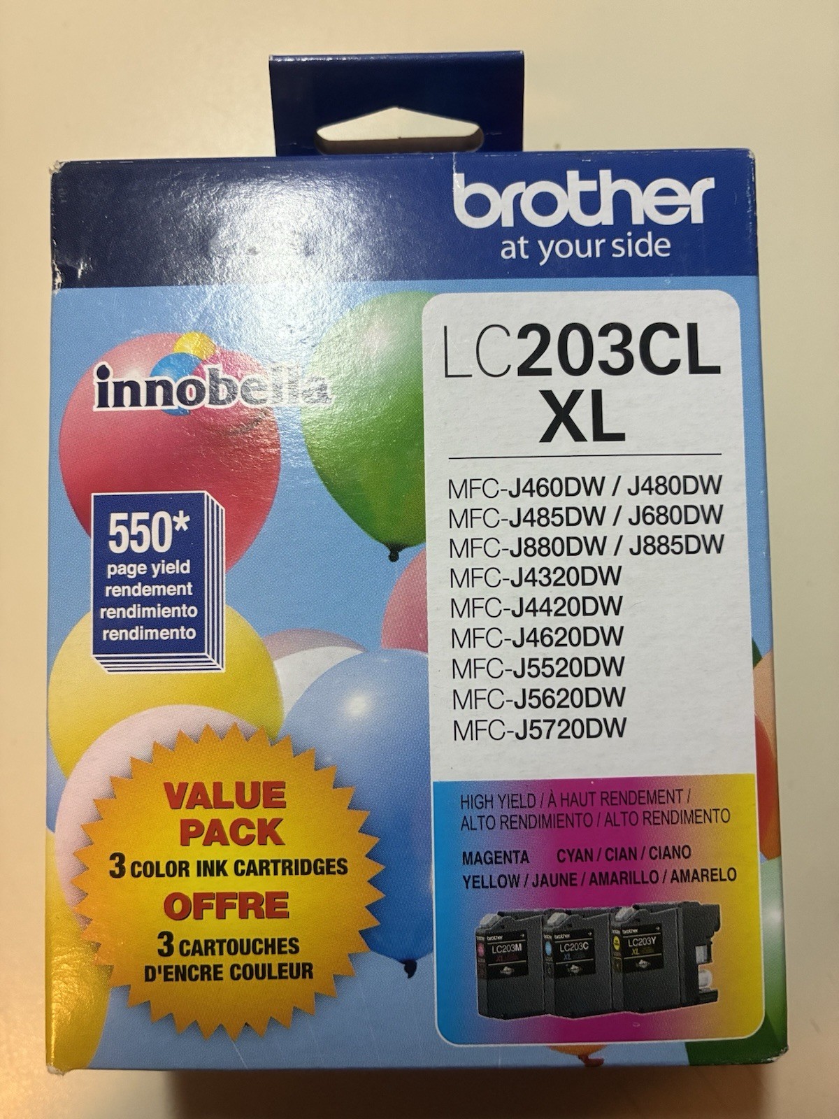 Brother LC203CL XL 3-Pack Color Ink Cartridges Magenta Cyan Yellow Exp: 10/2023