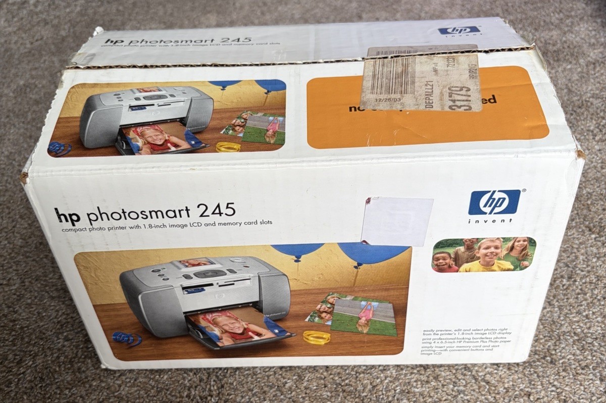 HP Photosmart 245 Compact Photo Printer Open Box Tested Comes w Photo Paper VTG