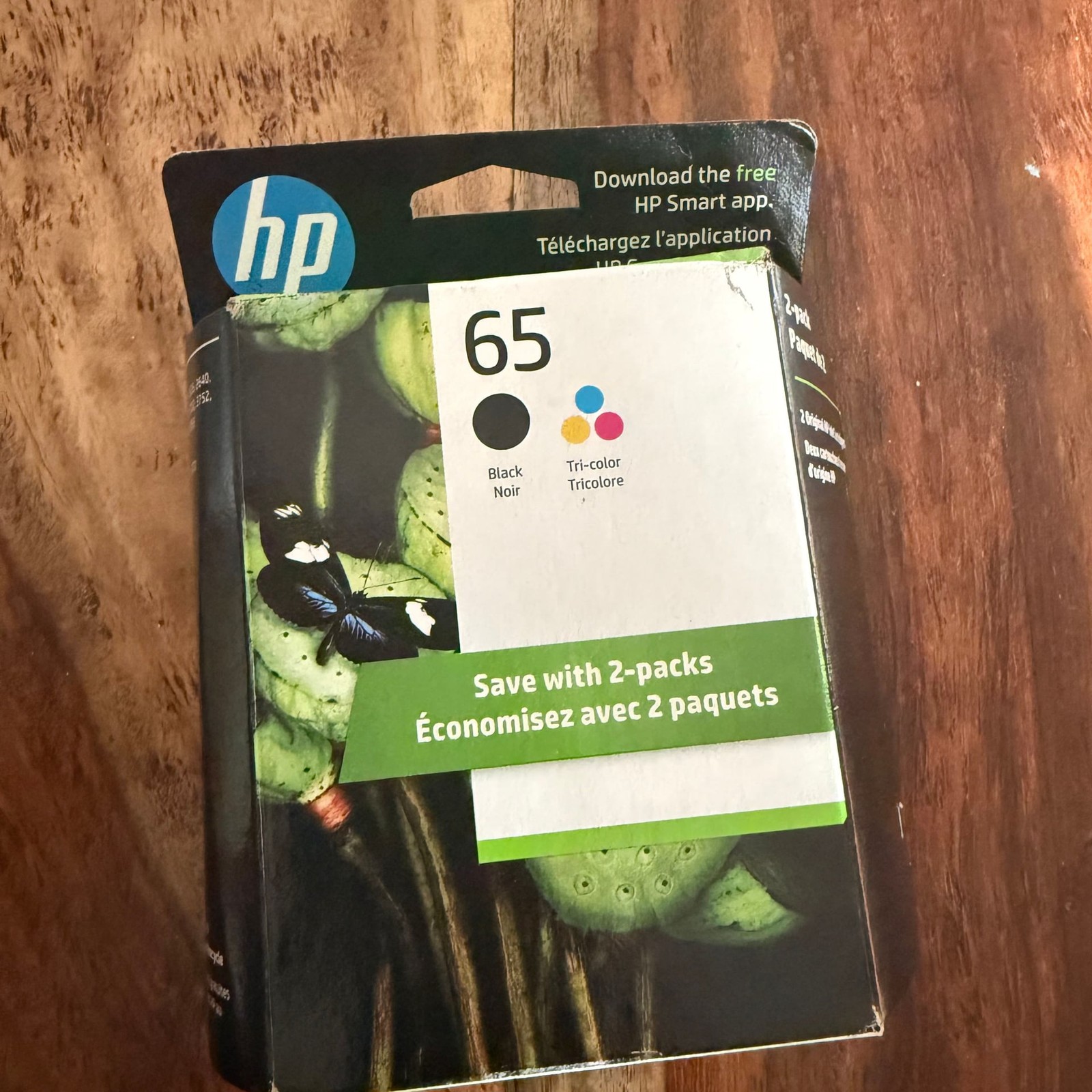 HP 65 Black and Tri-color Original Ink Cartridges, 2-Pack (T0A36AN)