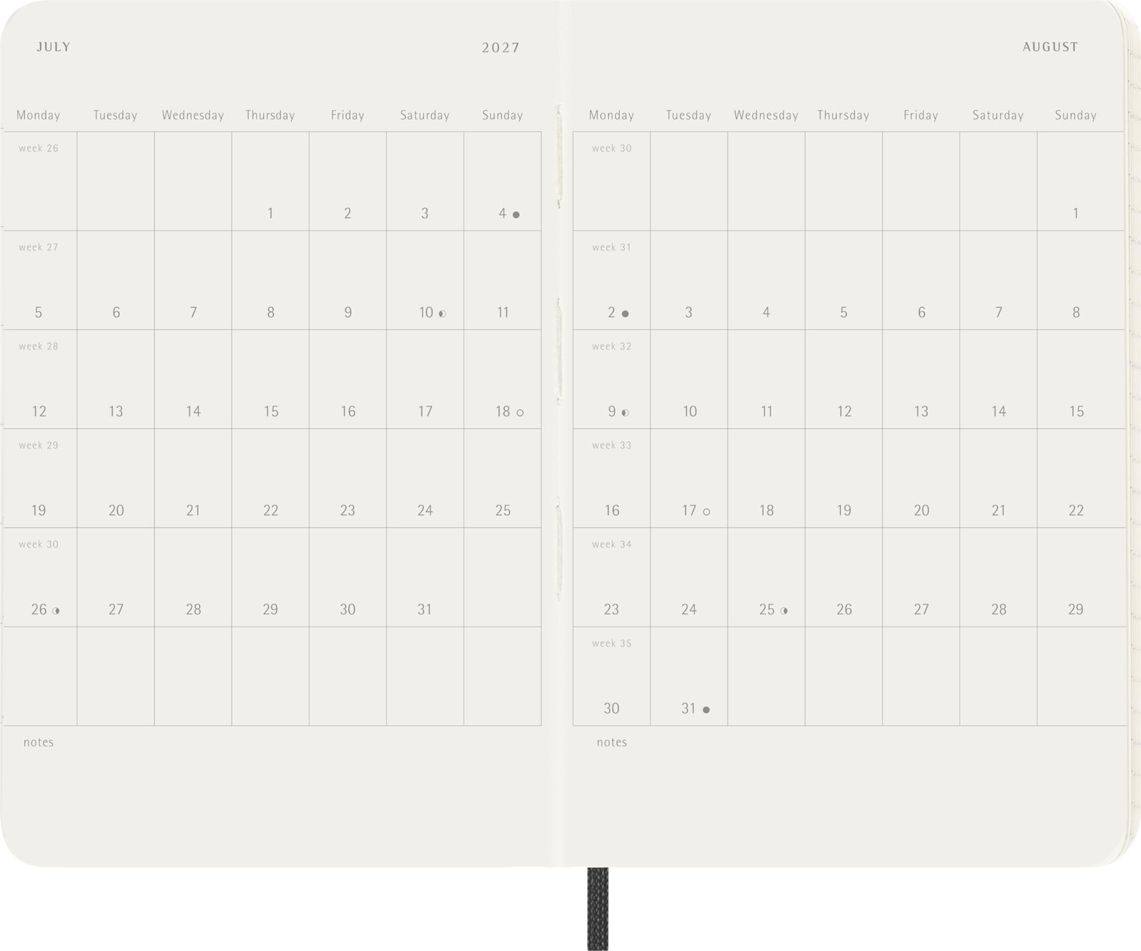 Weekly Planner Moleskine Classic 18 Month 2026-2027 Pocket 3.5 x5.5 Black Soft